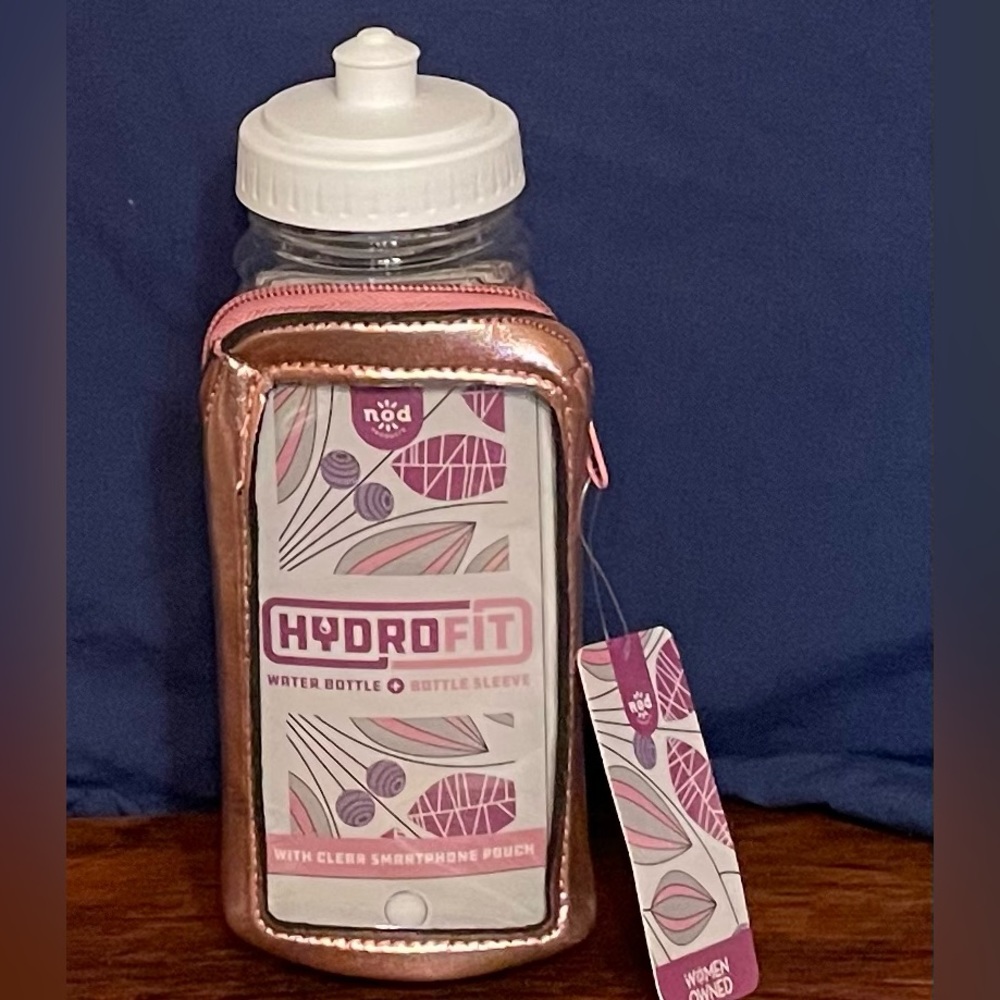 NWT Hydrofit Rose Gold Water Bottle Sleeve With Clear Smartphone Pouch